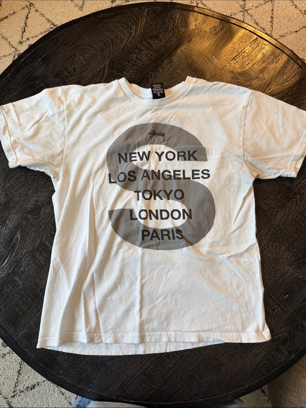 Vintage Stussy White Tee with Gray City Graphic